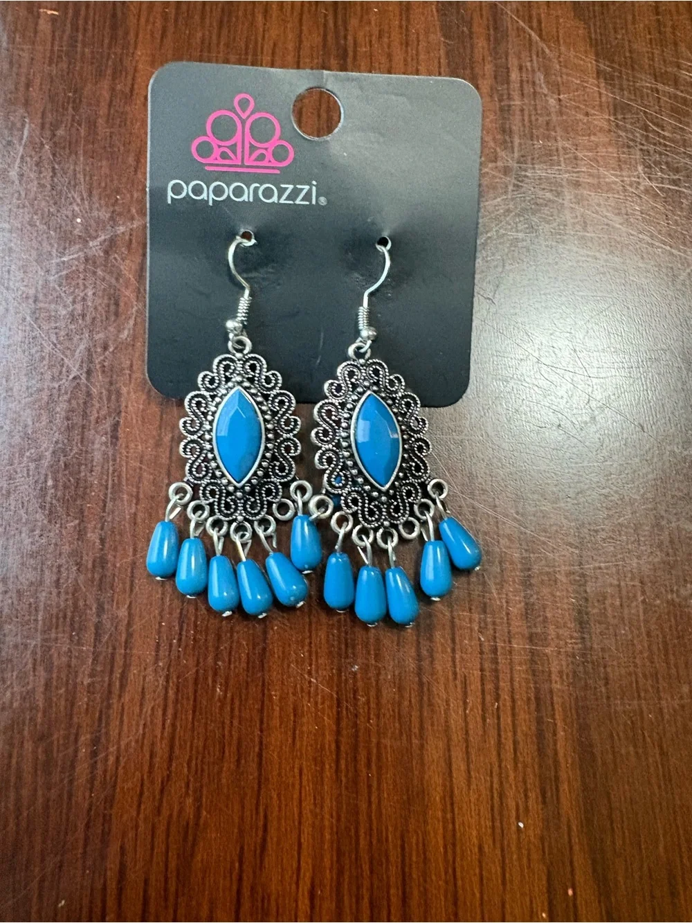 Paparazzi Bright Blue Ornate Chandelier Earrings